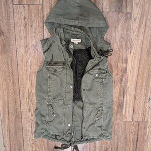 Anthropologie Marrakech Khaki Cotton Vest with Hood Size Small